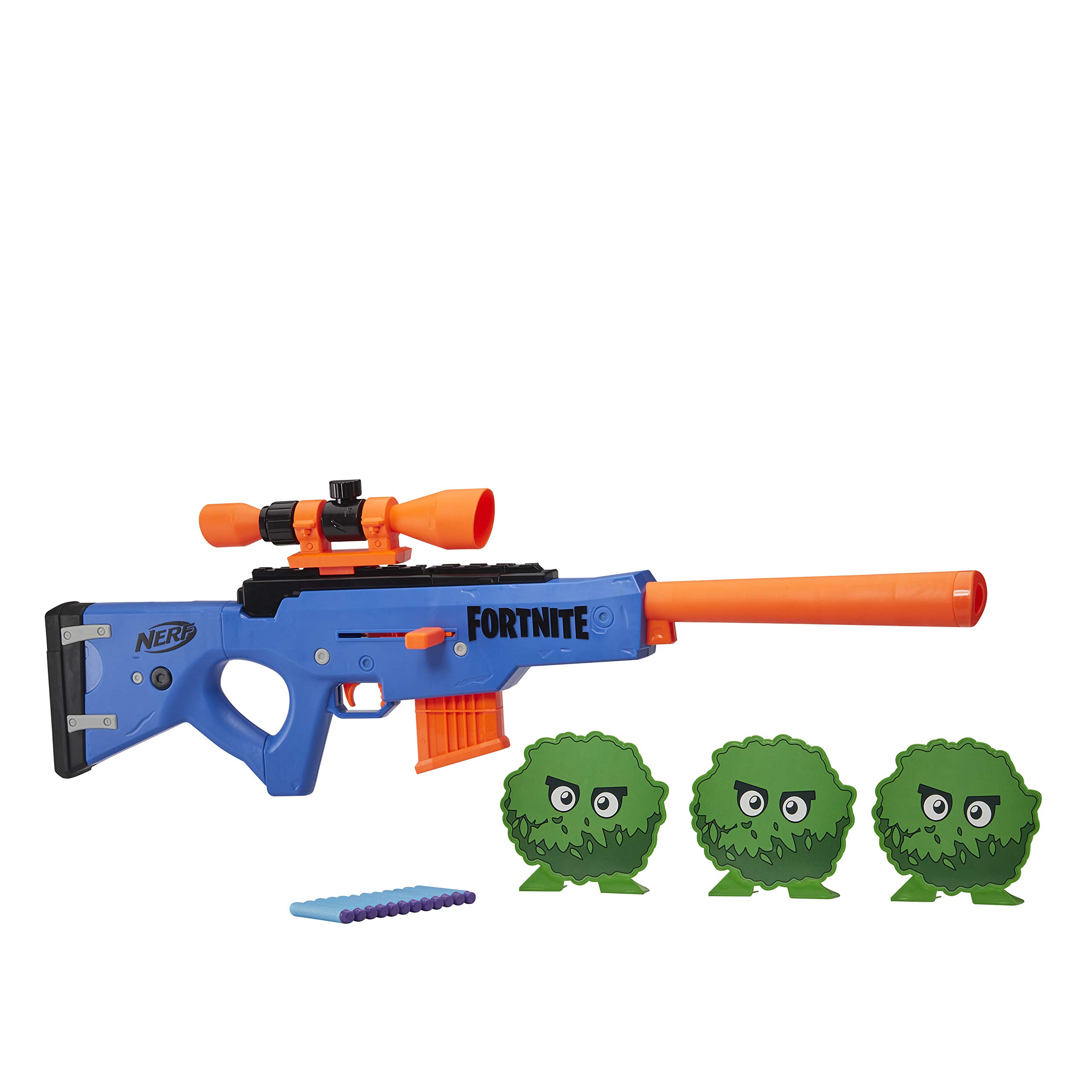 Nerf Fortnite BASR-R Bolt Action Blaster – Includes 3 Bush Targets, Removable Scope, Removable 6-Dart Clip, 6 Official Nerf Elite Darts - Amazon Exclusive