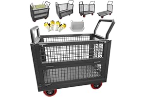 Lomive 5IN1 Push Cart with Sides,Heavy Duty Platform Truck Dolly w/360 Swivel Wheels,Versatile Moving Hand Truck Cage Cart w/1800lbs Capacity,40"×24"Flatbed Cart,Work Gloves 2Pairs&1Bulk Bag Included