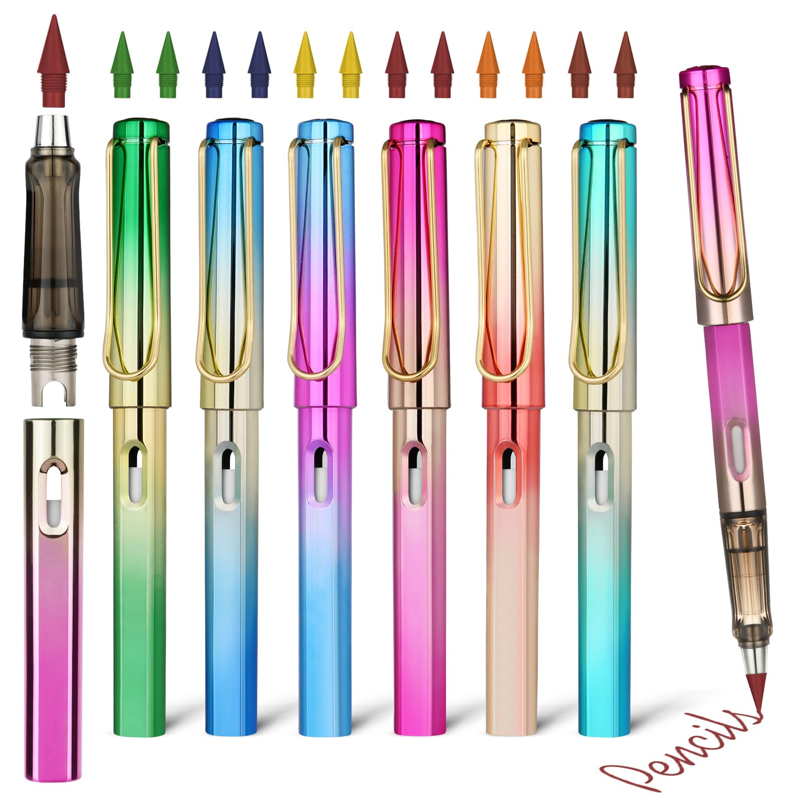 Photo 1 of Ainiv Colored Inkless Pencil, 12 Sets No Sharpen Infinity Pencil Reusable Everlasting Pencil with Extra 12 Color Replaceable Nibs Forever Pencil for Writing Drawing Home Office School Supplies