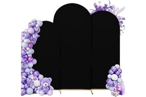 SUKAIKEQA Wedding Arch Covers Spandex Arch Backdrop Covers (7.2FT,6.6FT,6FT) Set of 3 Arch Stand Cover Arch Covers Stretchy Backdrop for Wedding Birthday Party Decoration Baby Shower (Black)