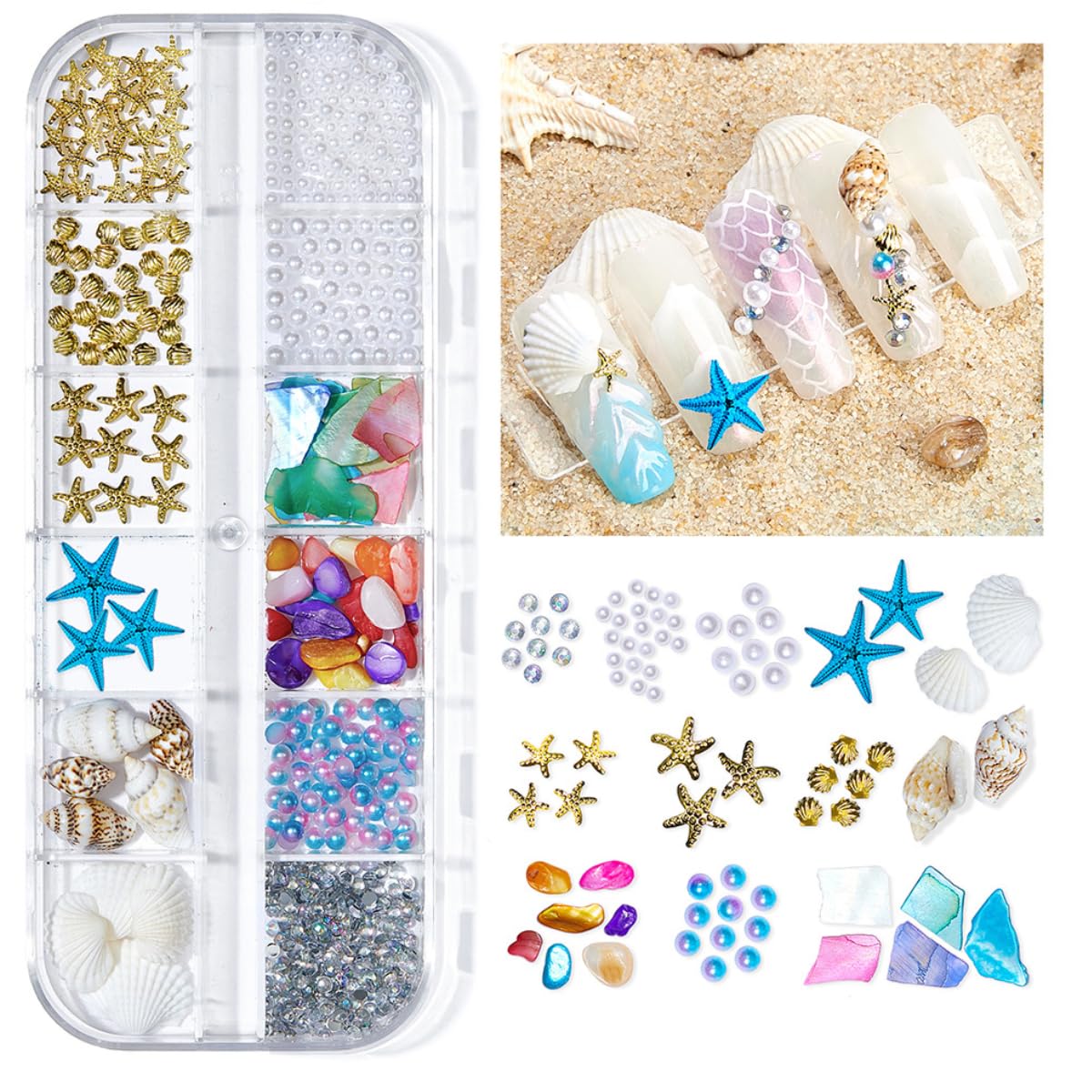 KARLOR 3D Nail Decoration Set - Ocean Summer Style Nail Charms with Starfish & Shells (12G-625)
