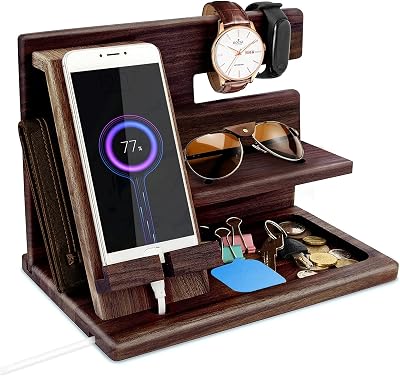 Robomanor Wood Phone Docking Station Bedside Organizer Gifts for Him