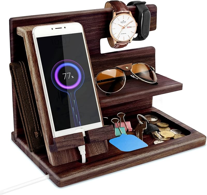 Robomanor Wood Phone Docking Station Bedside Organizer Gifts for Him