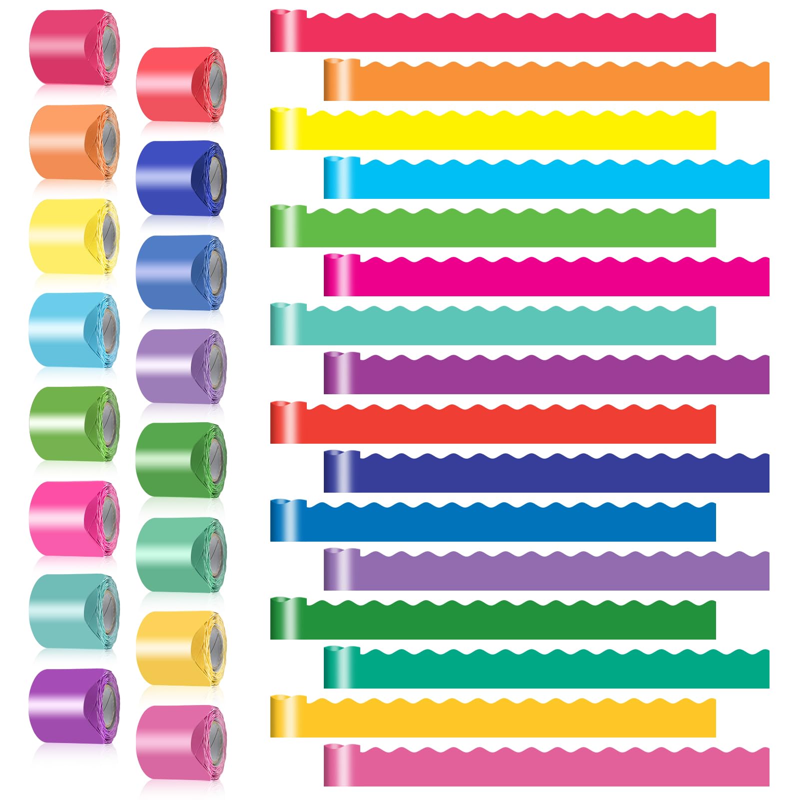 Photo 1 of 16 Rolls 524.8 Ft Colorful Bulletin Board Borders Set - Bright Scalloped Trim for Classroom Decor, Office, School Decorations - Teacher Borders for Bulletin Boards, Wall & Theme Supplie