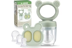 JEXFUN Baby Fruit Food Feeder Pacifier & Mini Freezer Nibble Tray Combo, Breastmilk Popsicle Molds for Cooling Relief, BPA Free Silicone Feeder to Safely Introduce New Foods, Double as Teething Toys