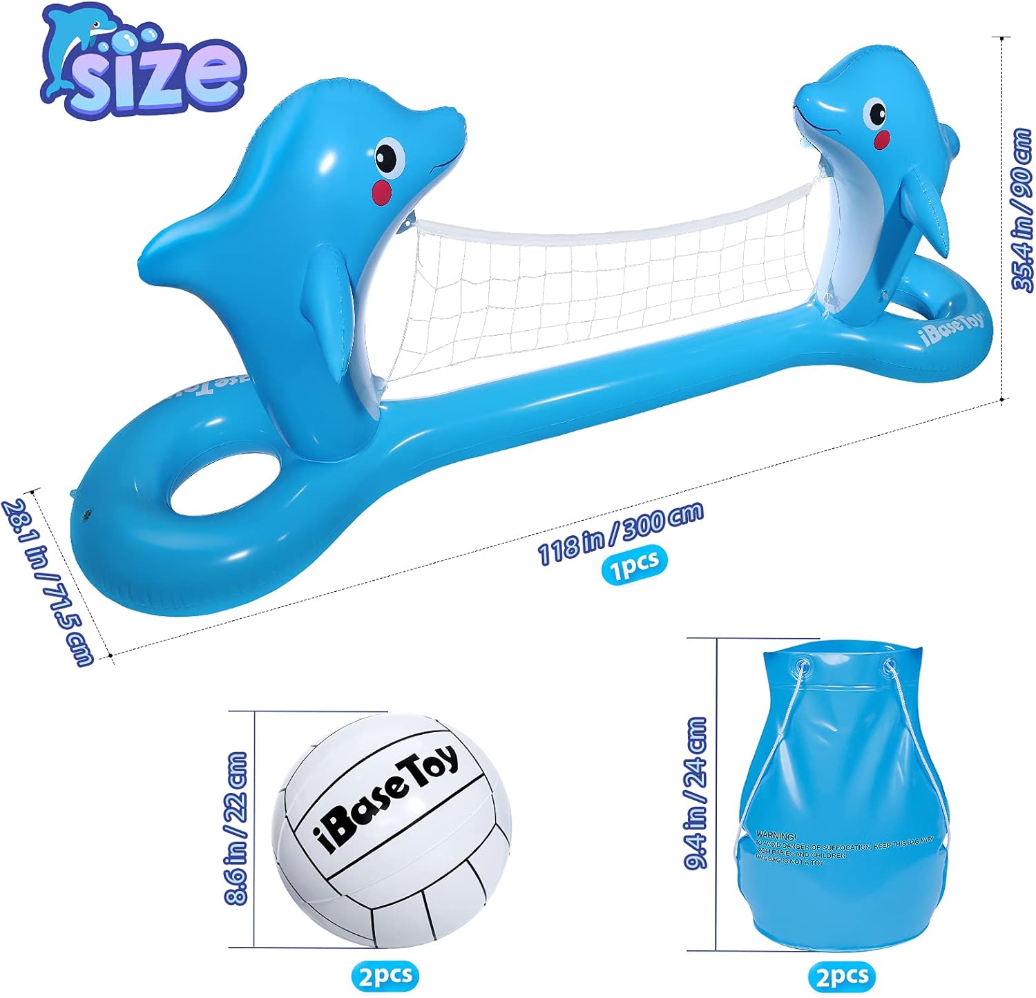 Inflatable Pool Volleyball Set Dolphin Shaped Volleyball Court