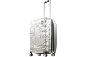 FUL Disney Mickey Mouse 25 Inch Rolling Luggage, Hardside Suitcase with Spinner Wheels, Silver