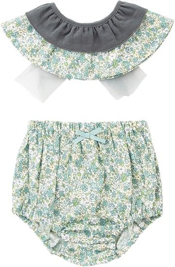 Amazon Co Jp Coto Cotte コトコット ベビー服 赤ちゃん 花柄 フリル スタイ ブルマ 2点 セット ベビー 女の子 よだれかけ ビブ フリー グリーン 服 ファッション小物