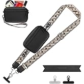YFWE Clip and Go Strap for Phone with Wallet Crossbody, Adjustable Phone Lanyard with Detachable RFID Wristlet Wallet, Pattern Strap, Black (M)