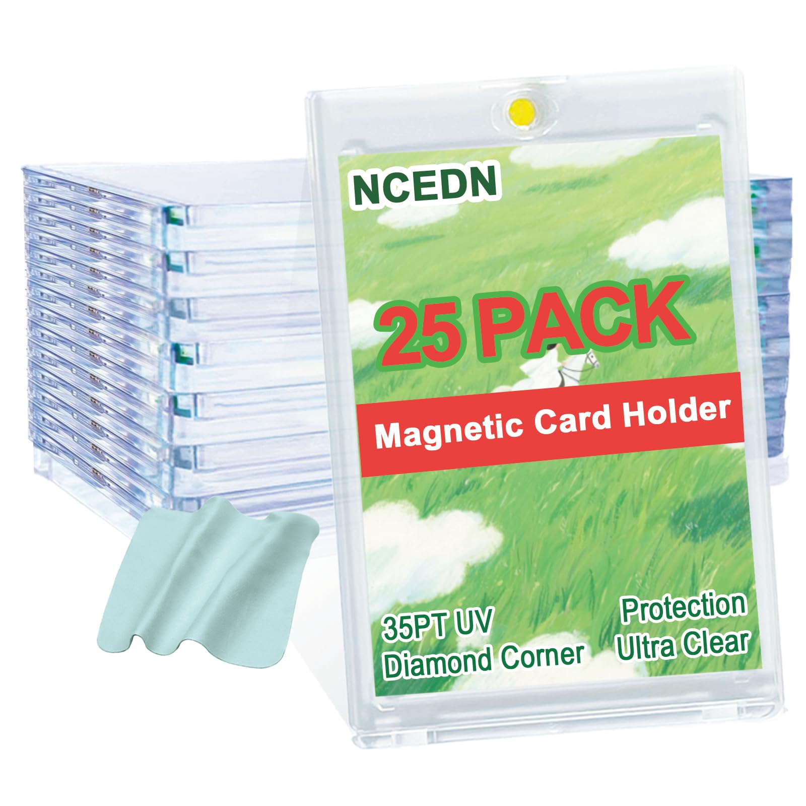 Upgrade 35pt Magnetic Card Holder, 25 Pack One Touch Card Holder for Trading Cards, Magnetic Card Case for Sports Cards, Baseball Basketball