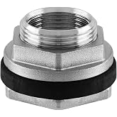 Litoexpe 1" NPT Bulkhead Water Tank Fitting with Rubber Ring | 304 Stainless Steel, with Rubber Ring, for Tanks and Aquariums