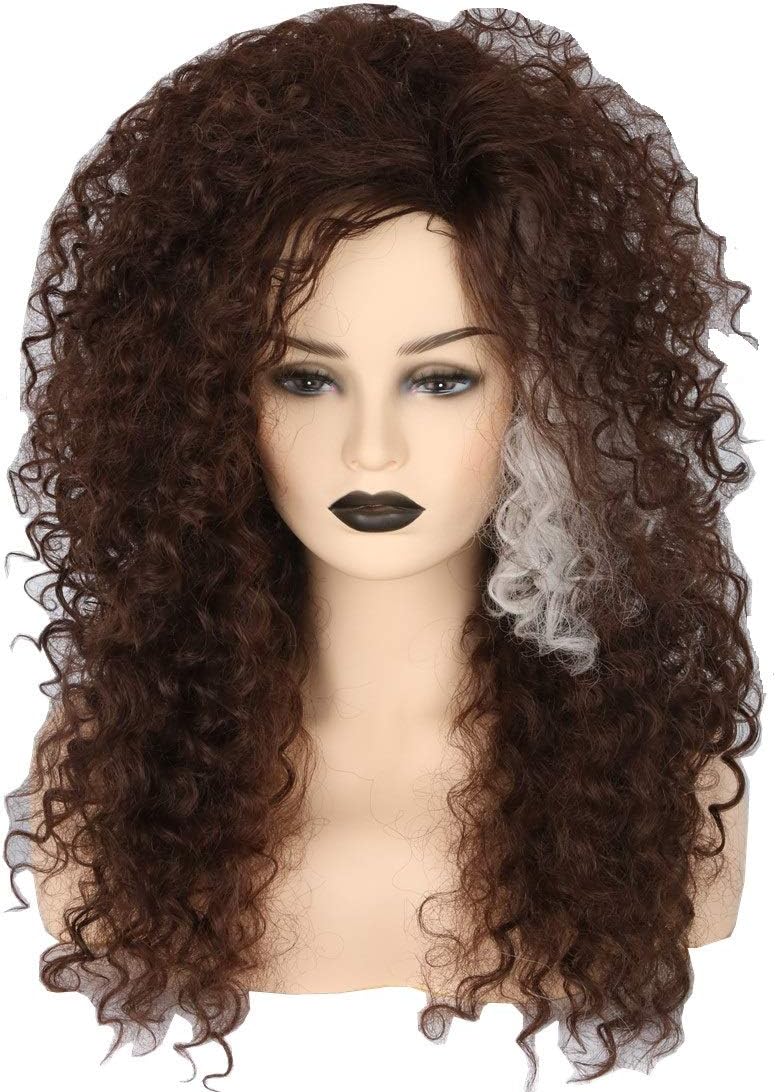 Topcosplay Brown Afro Wig for Women Long Curly Fluffy Wig for Cosplay Halloween Fancy Dress