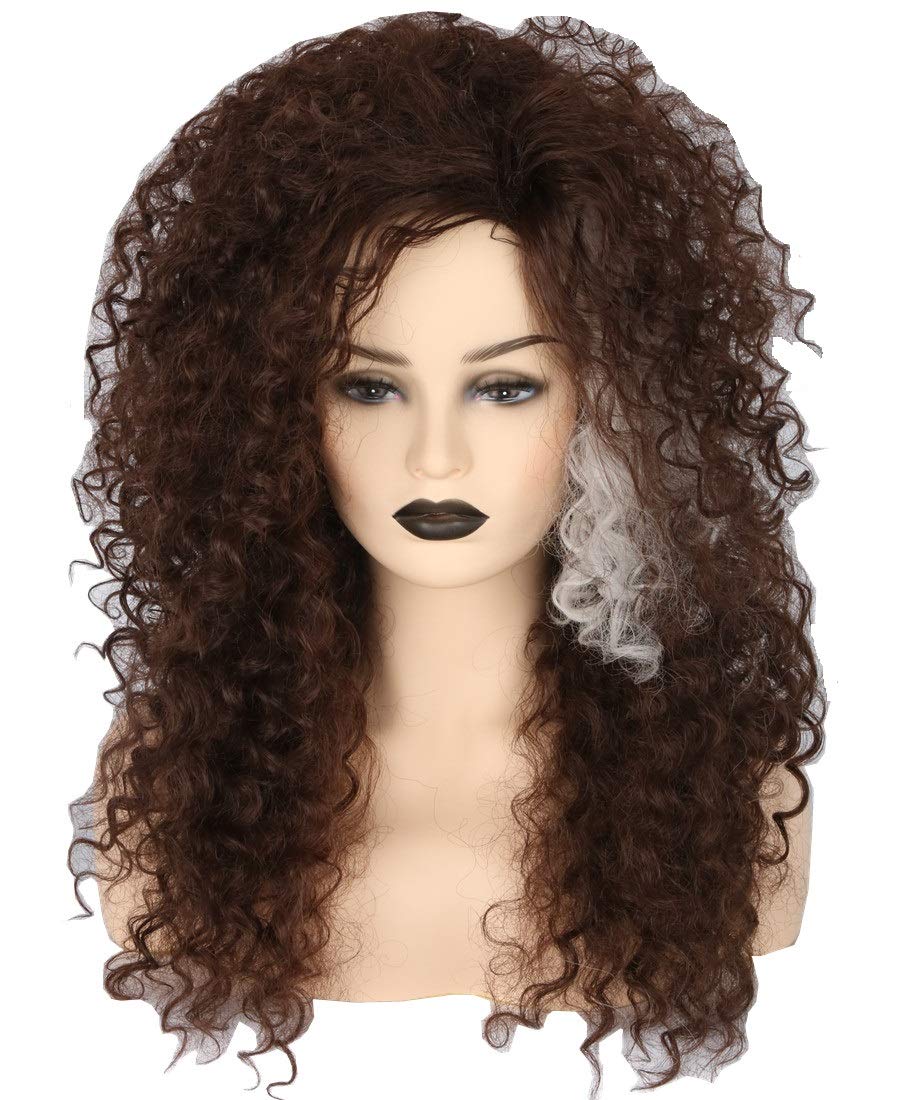 Topcosplay Brown Afro Wig for Women, Long Curly Fluffy Wig for Cosplay Halloween Fancy Dress
