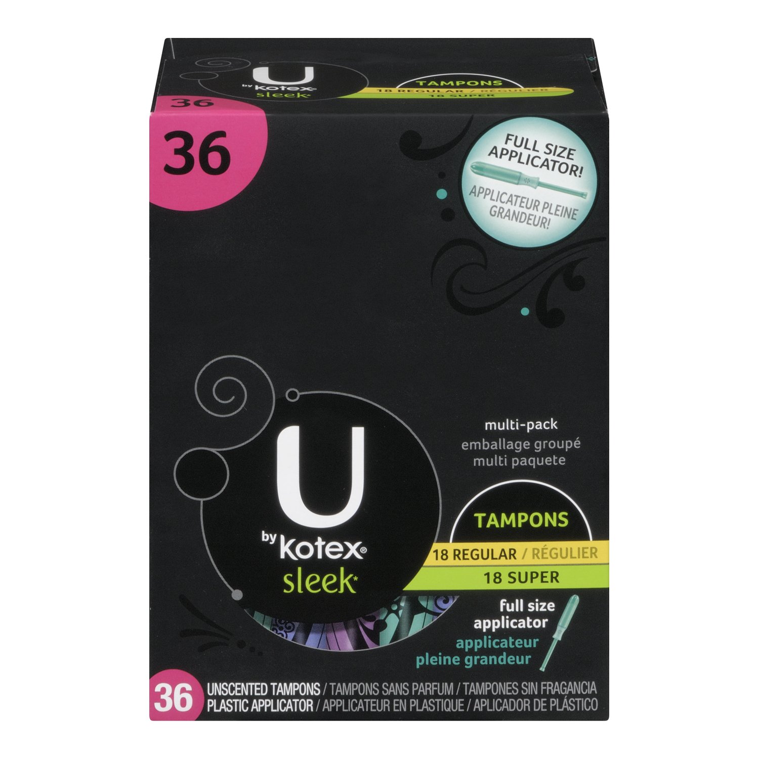 U By Kotex Sleek* Tampons, Multipack Absorbency, 36 Count Buy Online