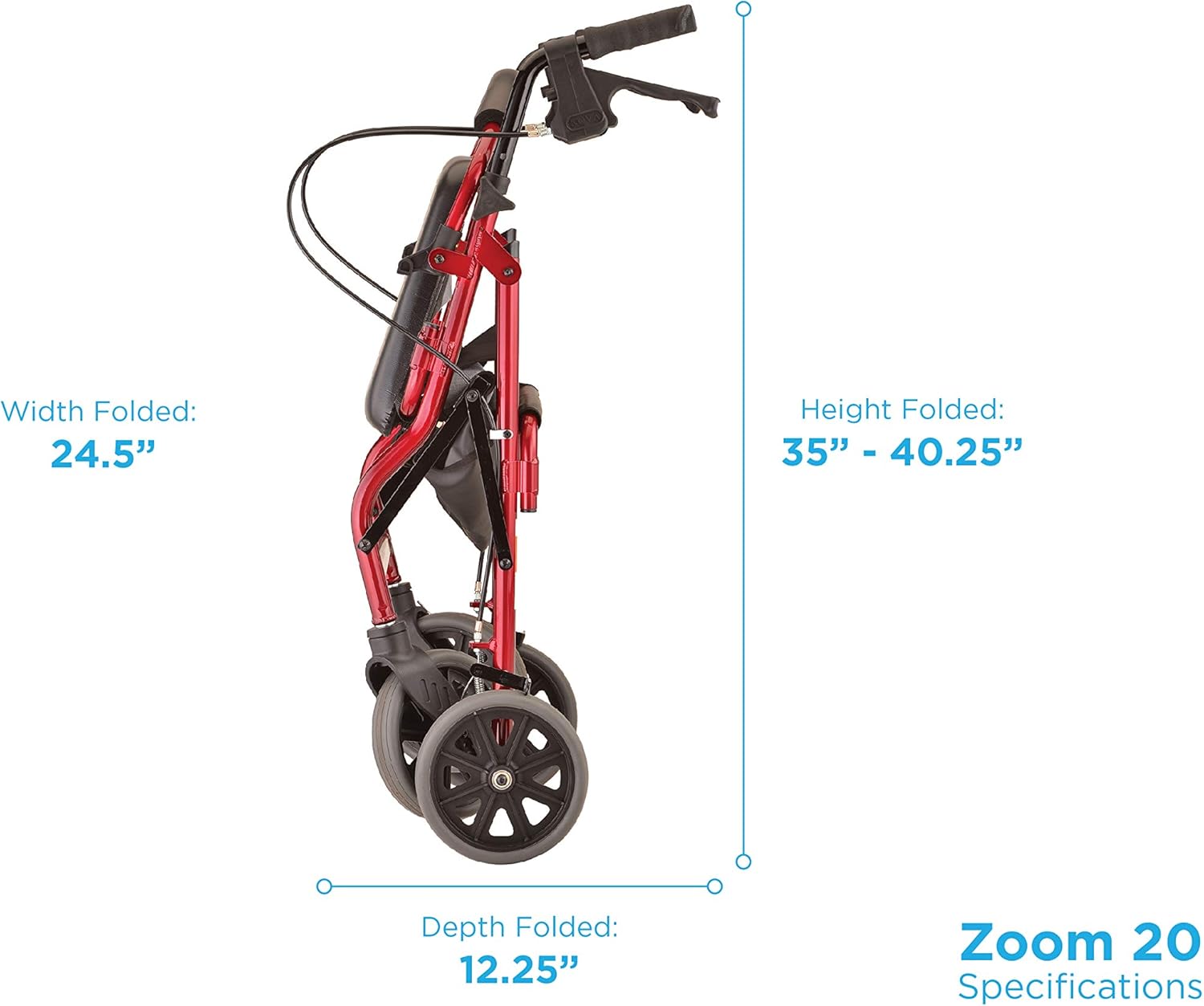 NOVA Zoom Rollator Walker with 20” Seat Height, Red: Health & Personal Care