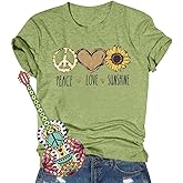 Peace Love 60s 70s Shirt Women Sunflower Graphic Shirt Hippie Lover Gifts T-Shirt Groovy Short Sleeve Tees Tops