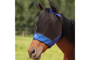 CareMaster Horse Fly Mask Large Space Breathable UV Protection Equine Mask with Reflective Features on Ears Royal Blue L