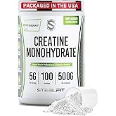 SteelFit Creapure Creatine Monohydrate Powder, Unflavored - German Micronized Creatine Powder for Men & Women - Gym Workout Nutritional Supplements for Muscle Gain, Brain Health & Strength Building
