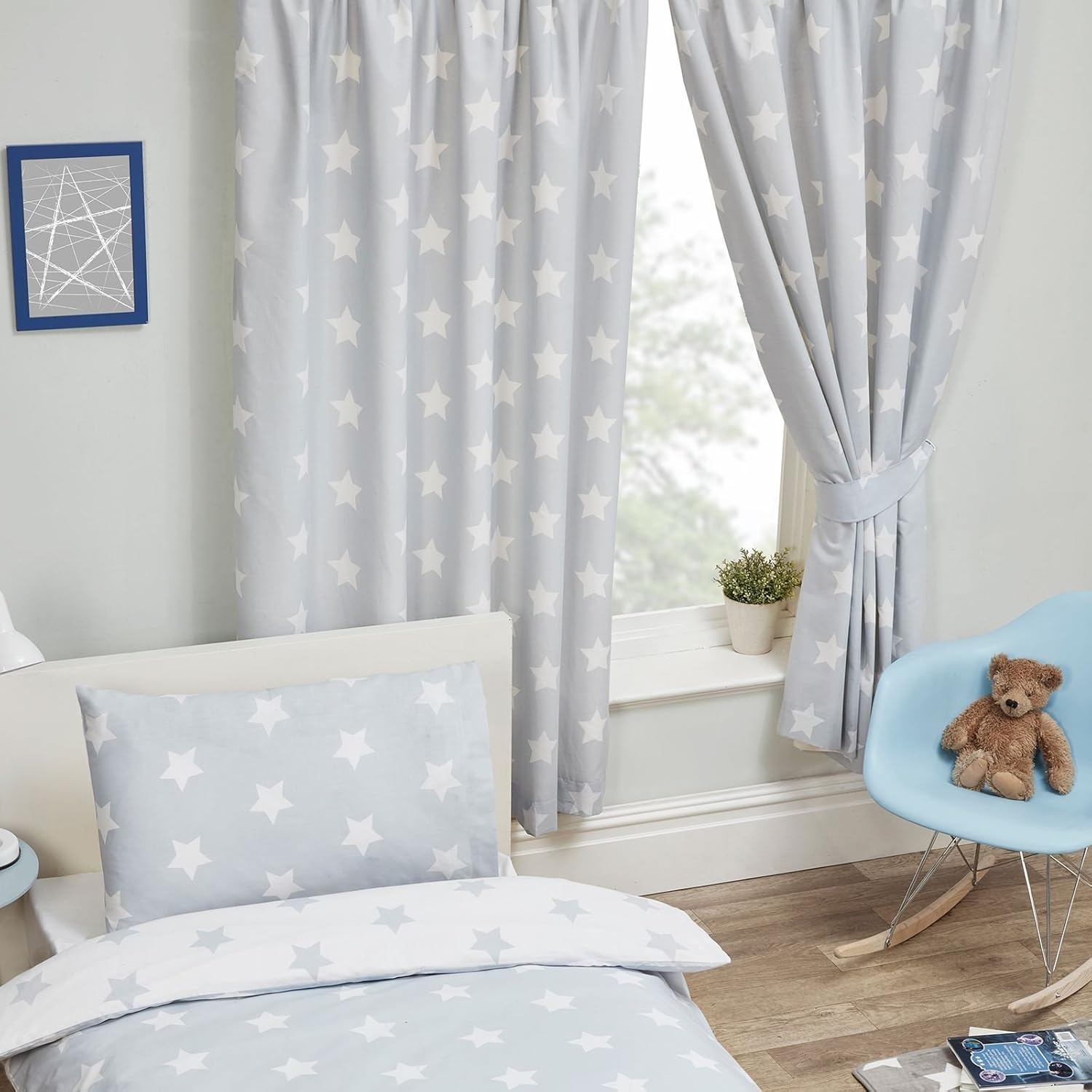 Amazon Com Price Right Home Grey And White Stars Lined Curtains