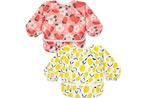 babygoal Waterproof Baby Bibs with Long Sleeves, Reusable Mess Proof Smock Bib for 6-24 Months