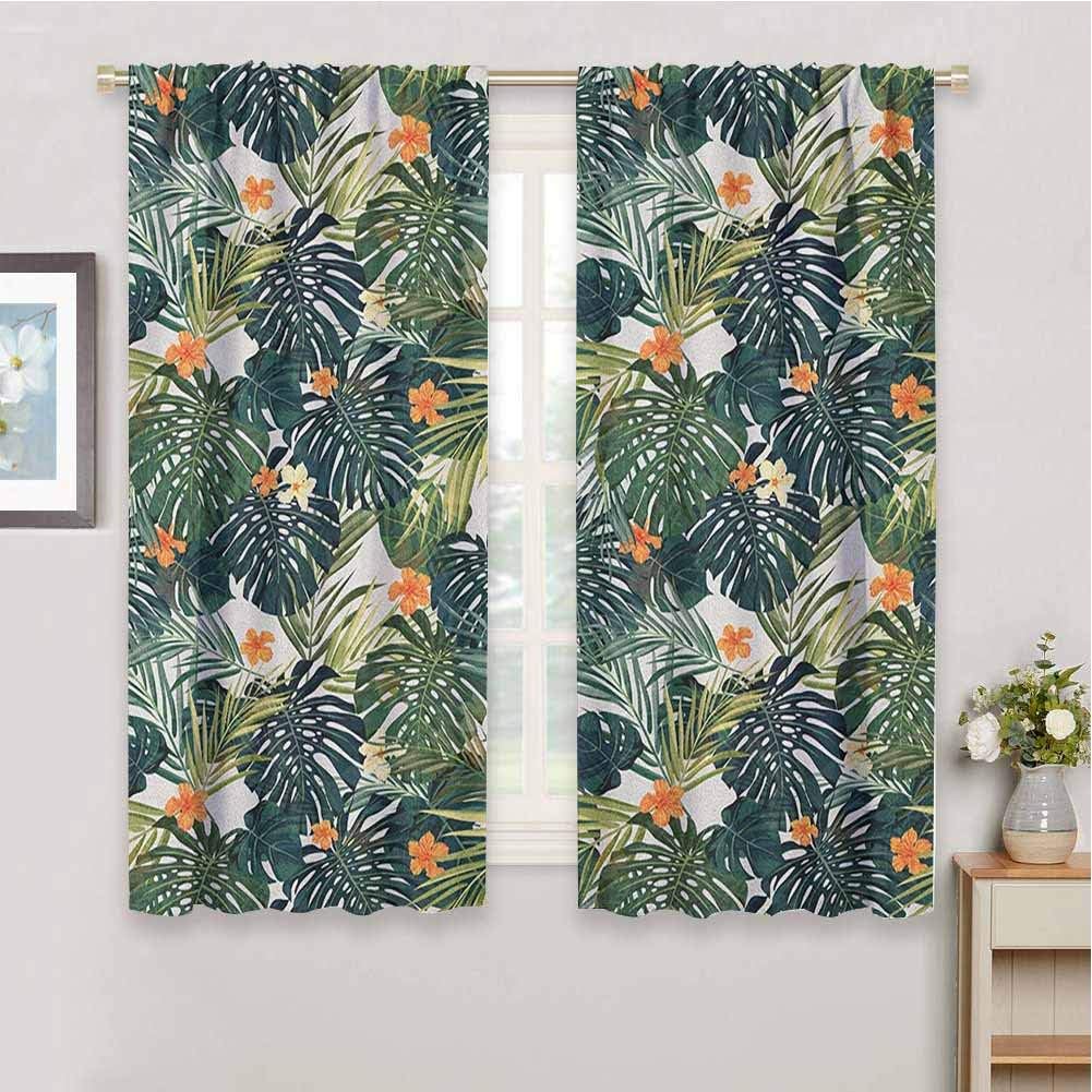Mannwarehouse Floral Window Curtain, Botanic Tropic Leaves and Flowers Hawaiian