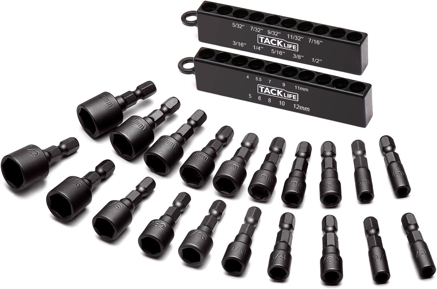 TACKLIFE Nut Driver Bit Sets, 20PCS 1/4'' Hex Shank SAE and Metric Nut Driver Master Kit for Quicker Change Chuck, Electric Hand Drill - PNDB1A: Home Improvement