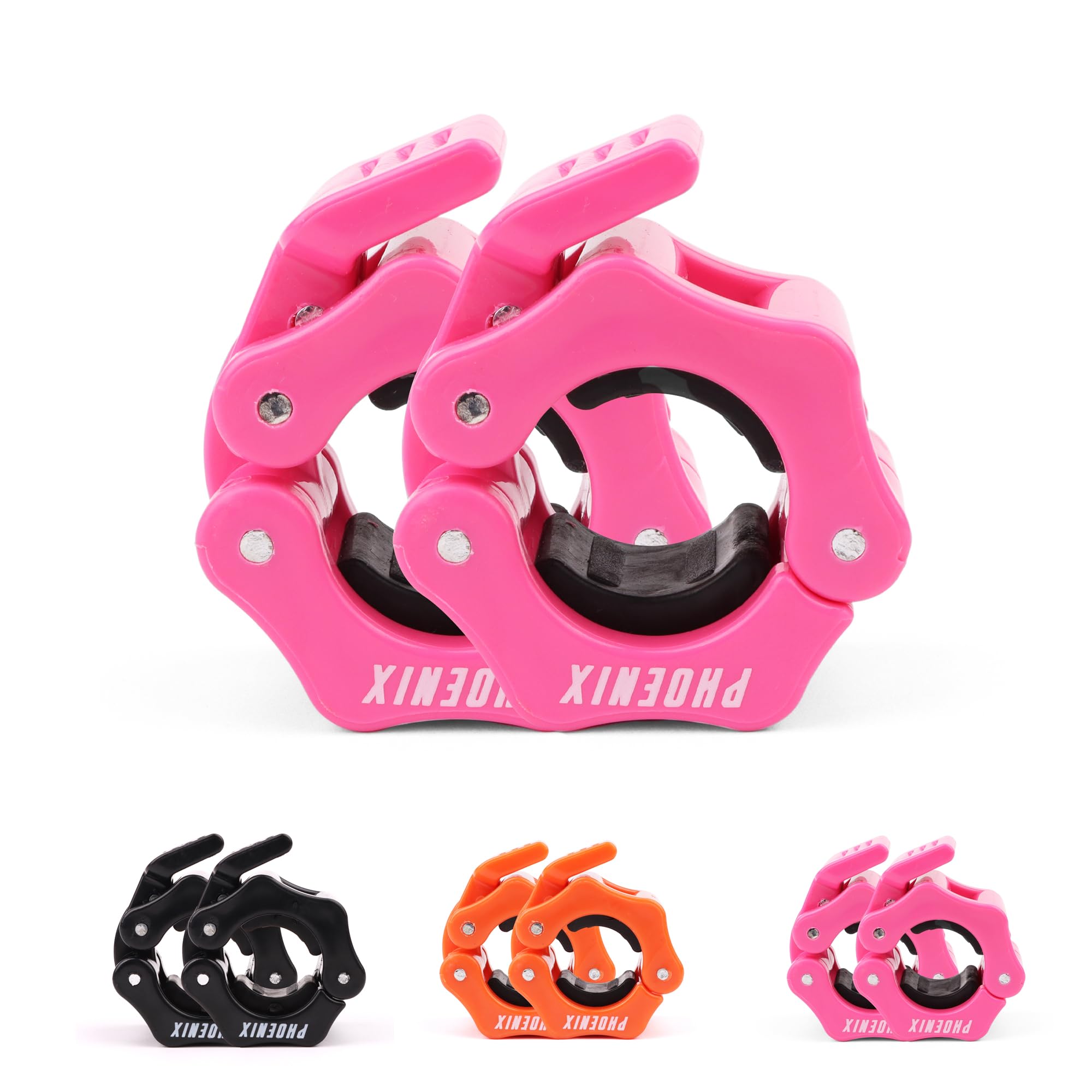 Phoenix Fitness Barbell Clamps - Pair of 1” or 2” Olympic Bar Collars for Weightlifting Bars - Set of 2 Heavy-Duty Barbell Clips - Quick Release Clamps for Home & Gym Training - Pink, 1-inch