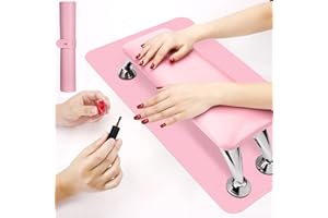 Loopeer 2 Set Nail Hand Rest for Acrylic Nails with Foldable Nail Table Mat Nail Arm Rest Cushion Nail Rest Stand Manicure Nail Tech Supplies Soft Pillow Footstool for Nail Technician(Pink)