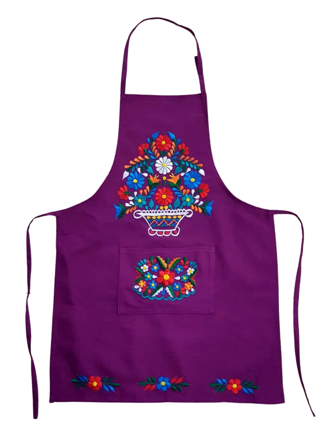 Mexican embroidered apron women, Colorful Flower purple apron, 100