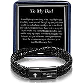 Alissl Leather Cross Bracelet for Men Christian Bible Verse Black Stainless Steel Bracelet, Inspirational Birthday Christian Valentine Gifts Ideas for Soulmate Boyfriend Man Dad Husband Grandson Son