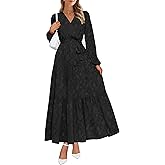 PRETTYGARDEN Womens Spring Long Sleeve Wrap V Neck Ruffle Floral Maxi Dress Casual Tie Waist Boho Chiffon Flowy Long Dresses