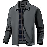 WHN Men's Lightweight Windbreaker Jackets Casual Coat Zip Up Laydown Collar Fall Spring Golf Work Dress Business Dark Grey L