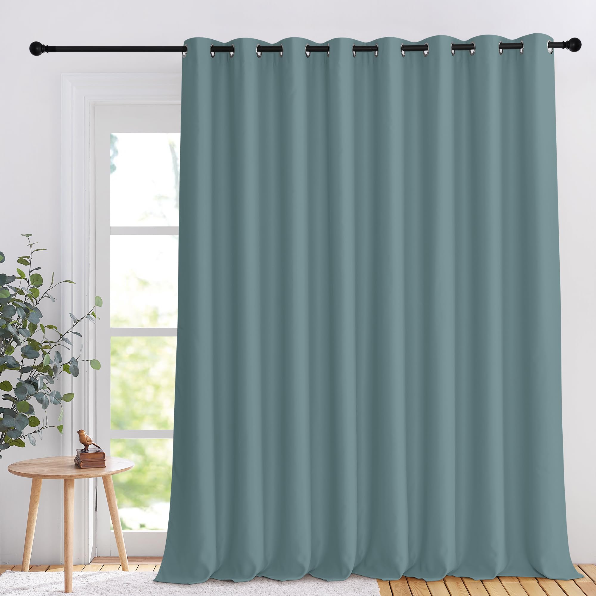 NICETOWN Room Darkening Patio Sliding Door Curtain for Bedroom, Greyish Blue Grommet Room Divider Light Blocking Window Treatment Privacy Drapes for Home Office, 1 Panel, W120 x L108 Image