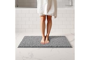 ITSOFT Plush Bathroom Rug 34x21, Absorbent Machine Washable Non Slip Chenille Bath Mats, Quick Dry Bathmat, Bath Rugs for Bath, Shower, Bedroom, or Door Mat, Charcoal Gray