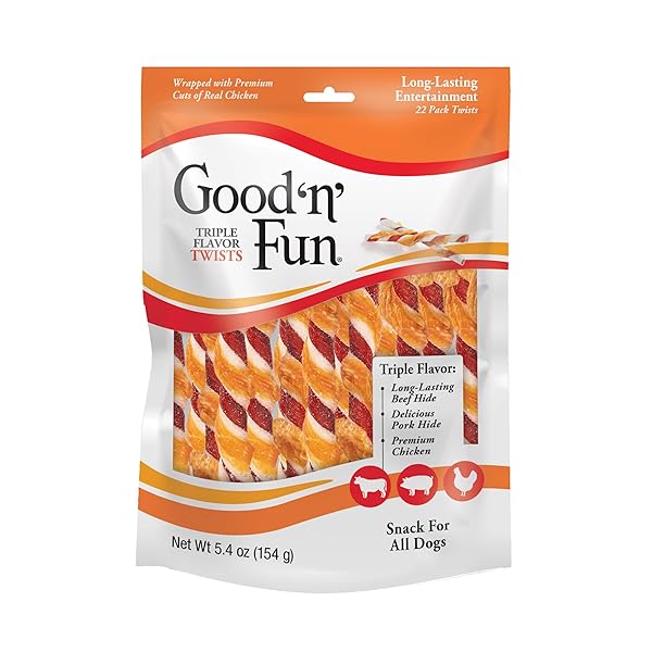 GOOD ‘N’ FUN TRIPLE FLAVOR TWIST CHEWS FOR DOGS, 22-COUNT
