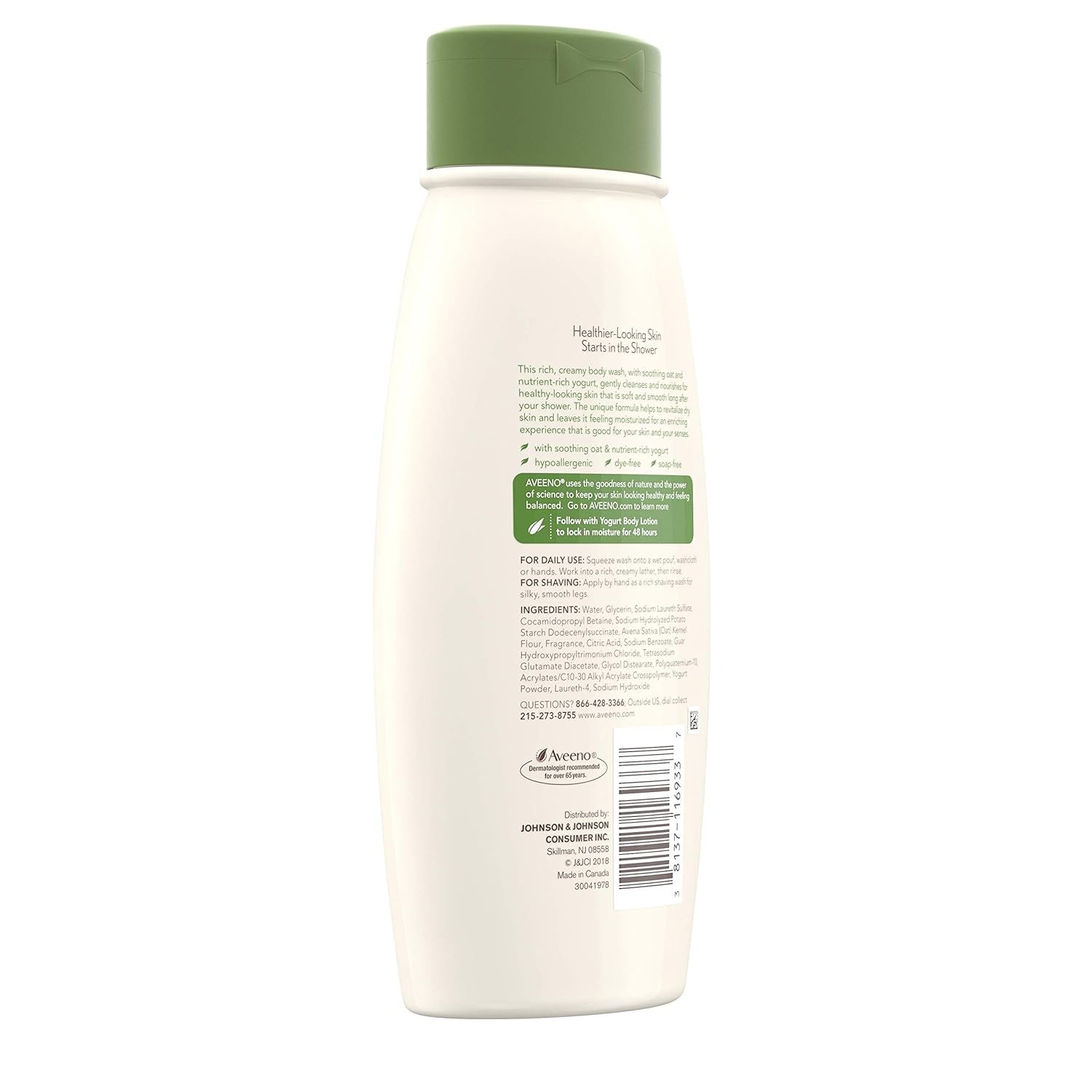 Aveeno Daily Moisturizing Yogurt Body Wash for Dry Skin with Soothing Oat & Vanilla Scent, Gentle Body Cleanser, 18 fl. Oz (Pack of 3) : Beauty