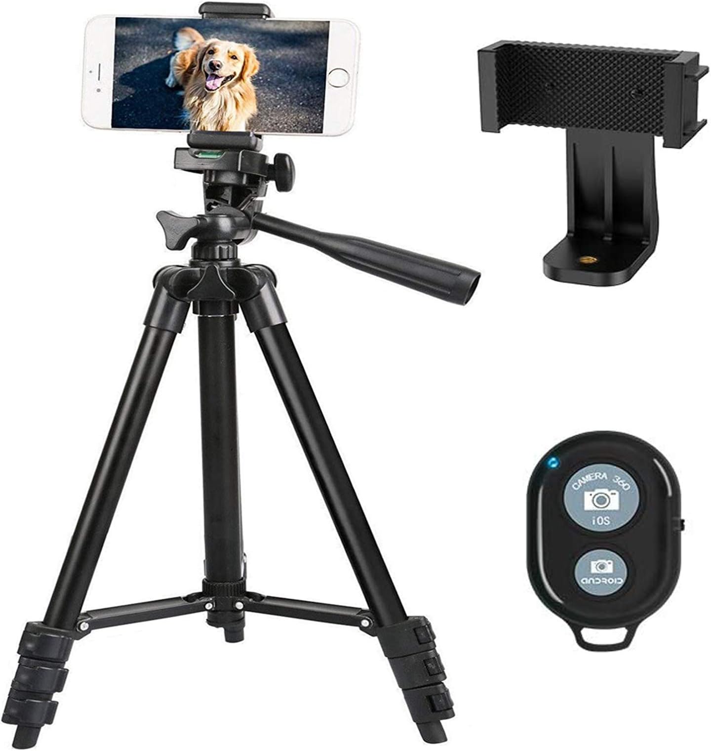 Trepied Smartphone,Trépied appareil photo 42 pouces en aluminium Trépied Caméra Iphone Portable Support de support Universel pour Téléphones Intelligents avec Télécommande Bluetooth(Noir)