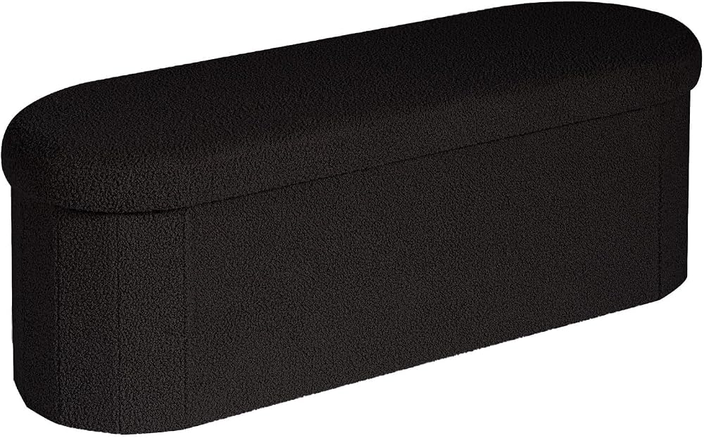Bonlife Folding Ottoman Storage Bench 120L Black 110x38x38cm Boucle