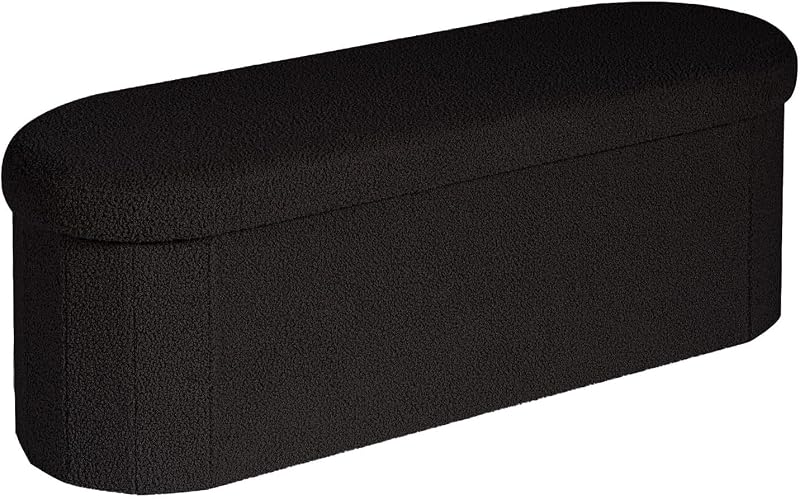 Bonlife Folding Ottoman Storage Bench 120L Black 110x38x38cm Boucle