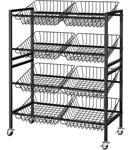 Litwaro U2013 Canasta Apilable De Alambre Para Frutas Y Verduras, Cesta De Alambre Apilable Con Tapa De Madera Cesta De Productos Montada En La Pared