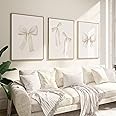 Bow Wall Art Coquette Room Canvas Decor Beige Bow Poster Preppy Wall Deocr Aesthetic Pictures Coquette Girly Posters Nursery Art Prints for Girls Bedroom 24x36 Inch Unframed Set of 3