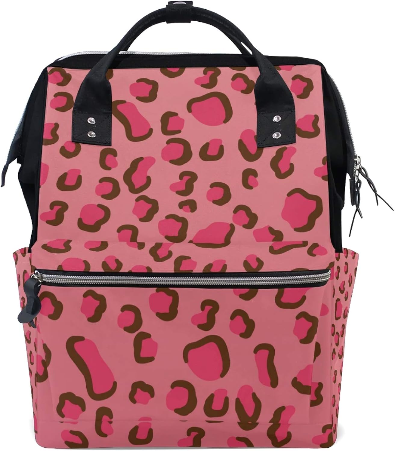 Leopard Print Pink Diaper Bag Backpack Mom Bag Casual Lightweight Large