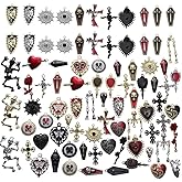 YEYULIN Baroque 64pcs Assorted Gold Black Red Rose Skull Enamel Charms Coffin Cross Halloween Charm Pendant DIY for Earrings Necklace Bracelet Jewelry Making and Crafting