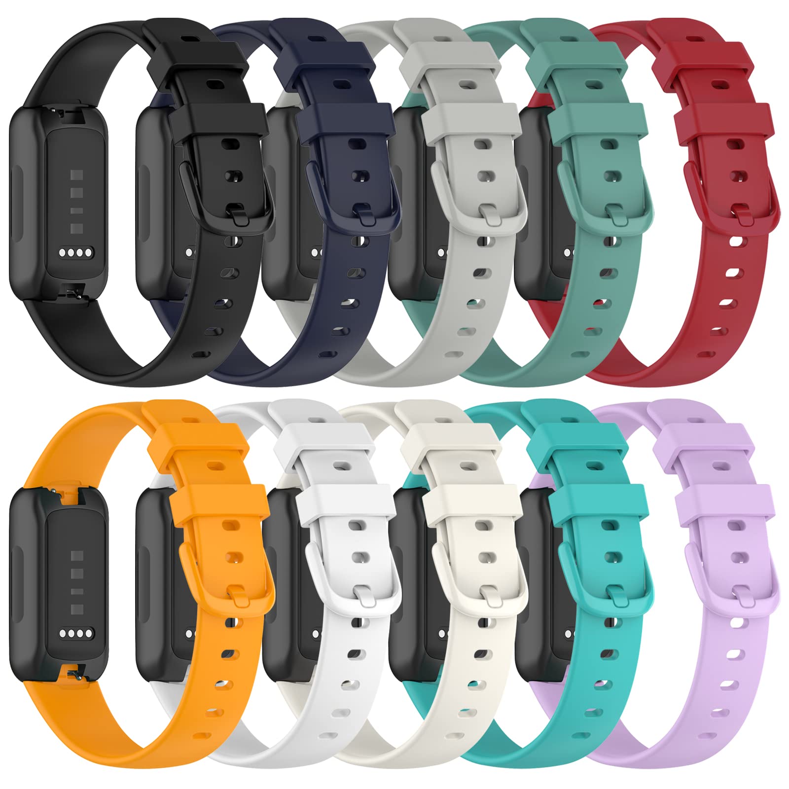 YEEKUK 10 Pack Band Compatible with Inspire 3, Adjustable Soft Silicone Bands Replacement Strap for Girls, Women (Large-8.8in)