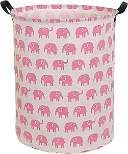 HIYAGON Large Sized Storage Baskets with Handle,Collapsible & Convenient Home Organizer Containers for Kids Toys,Baby Clothing(Pink Elephant)