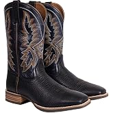 Palitutu Western Cowboy Boots for Men Full Cowhide Leather Embroidered | Work Boot Western Retro Boot breathable with Wide Square Toe 1.52-inch Chunky Heel