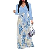 PinkPatty Women's Long Sleeve Maxi Dress Plus Size Trendy Wedding Guest Wrap Dress with Pockets&Belt 2XL