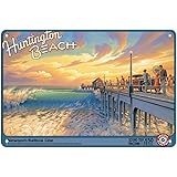 Visit Huntington Beach - California - Newport-Balboa Line - Pacific Electric (Red Car) - Vintage Railroad Travel Poster by Kerne Erickson - 8 x 12 inch Vintage Metal Tin Sign