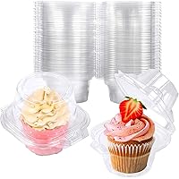 NPLUX 100 Pack Individual Cupcake Containers Plastic Cupcake Boxes Cupcake Holders Stackable Deep Dome Cupcake Carrier