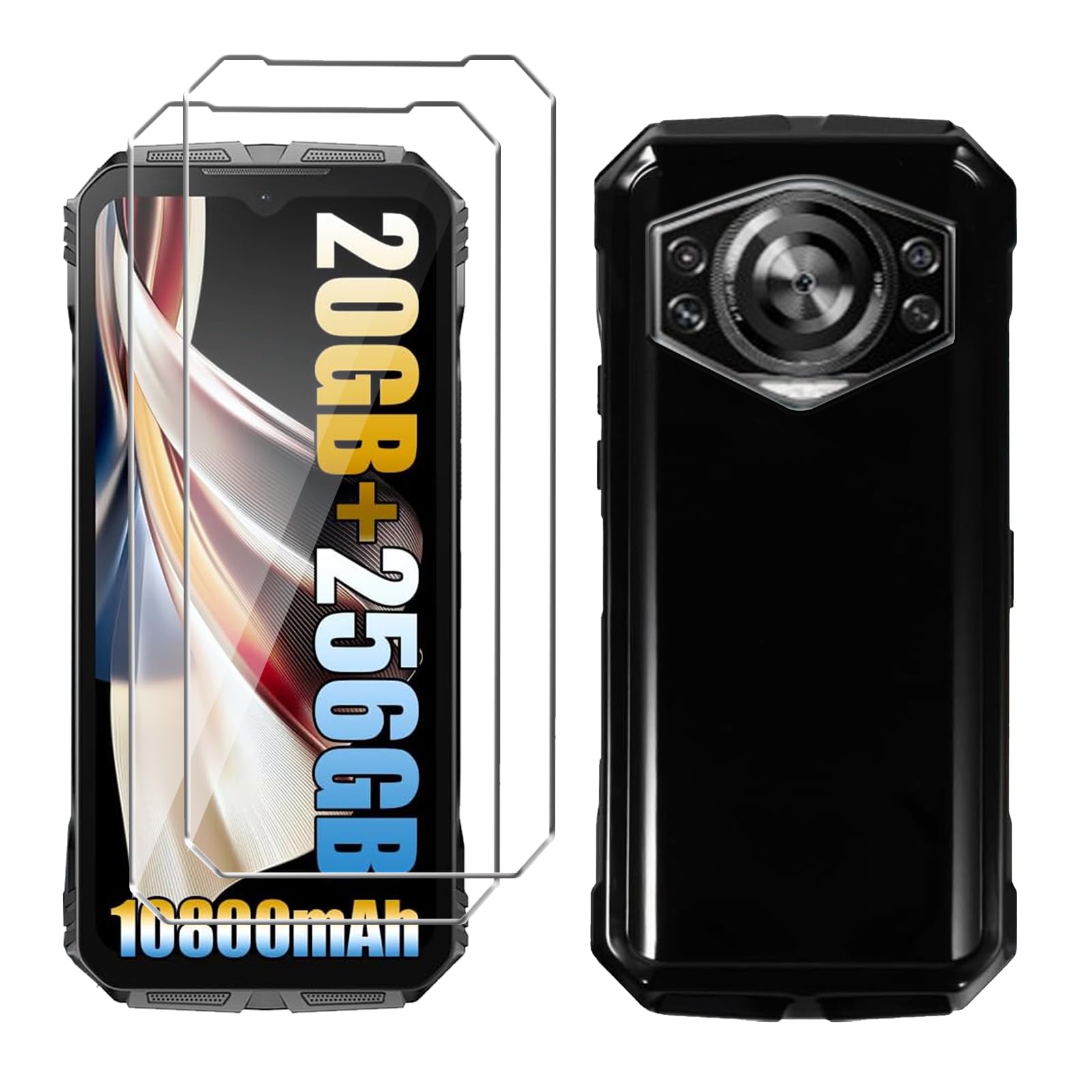 LYZXMY Case for Doogee S Cyber (6.58") Black Mobile Phone Soft Silicone TPU Protective Cover + 2 Pieces Tempered Glass Film